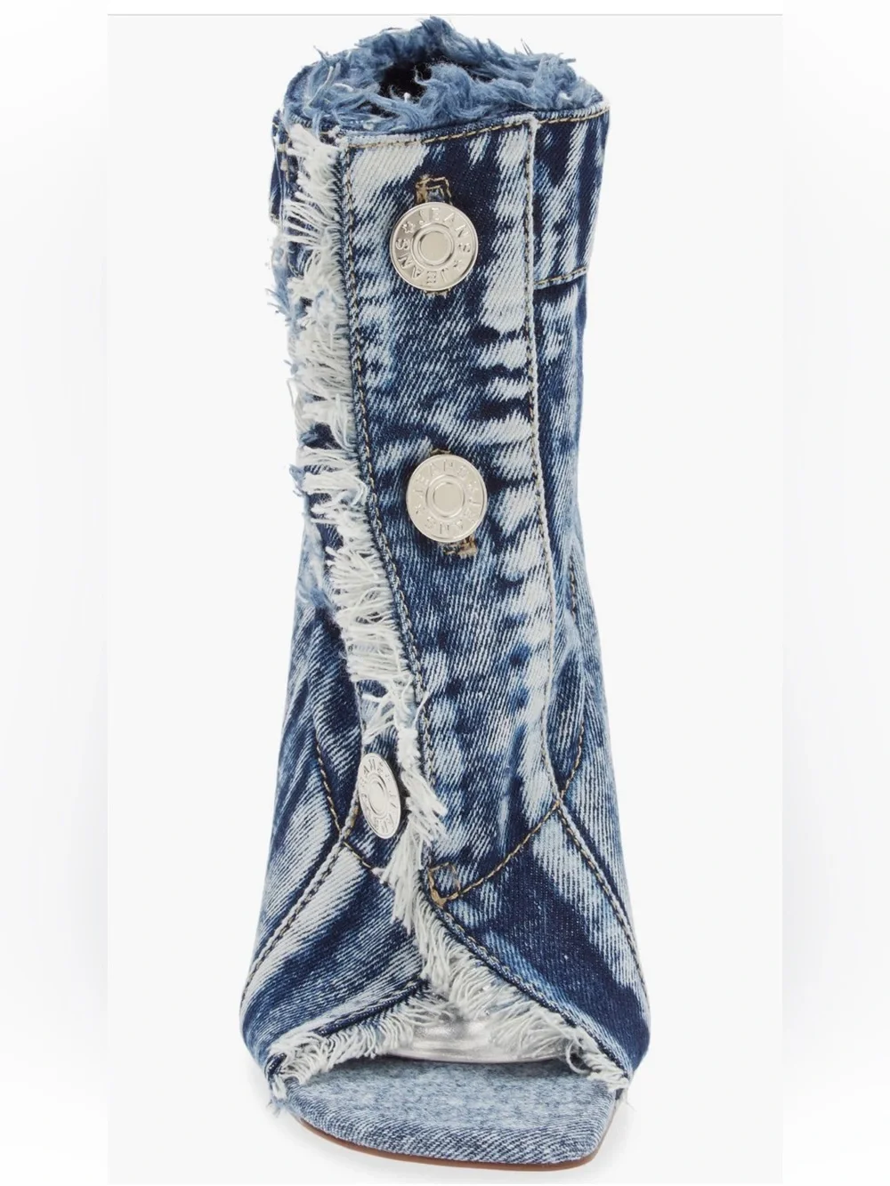 Frayed Denim Peep-Toe Stiletto Ankle Boot - Blue - Picture 3 of 8